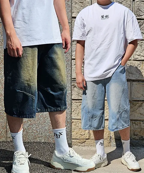 남성 와이드 버뮤다 절개핀턱 청반바지