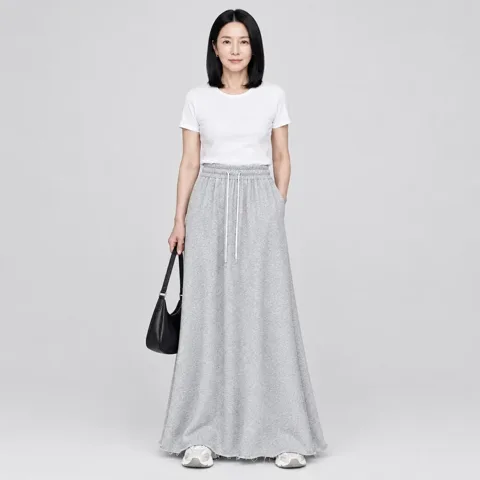 50. 여성용 밑단 데미지 캐주얼 롱 밴딩 치마