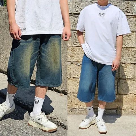 남성 버뮤다 와이드 7부 청반바지